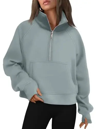Womens Sweatshirts Half Zip Cropped Pullover Fleece Quarter Zipper Hoodies 2025 Fall Fashion Outfits Clothes