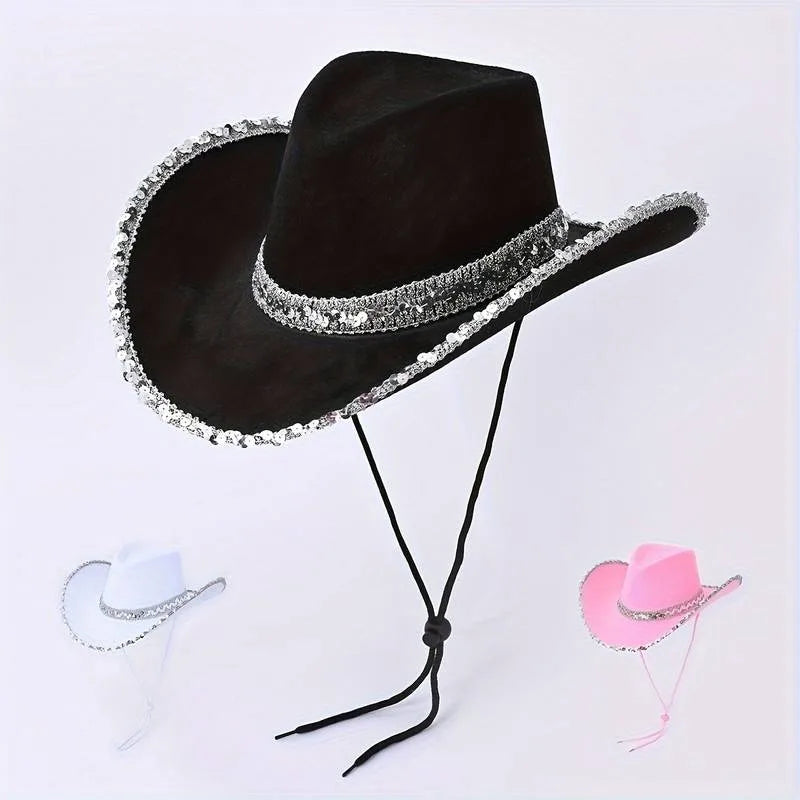 1 Piece Women Summer Fashion Solid Party Sequin Elegant Top Hat Adjustable Length Glitter Shining Hat