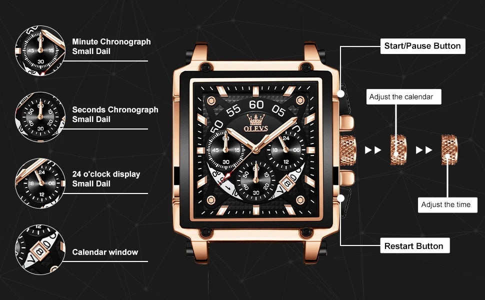 OLEVS Luxury Men Watch Waterproof Square Watch for Men Luminous Top Brand Quartz Wristwatch Fashion watch man luxury original