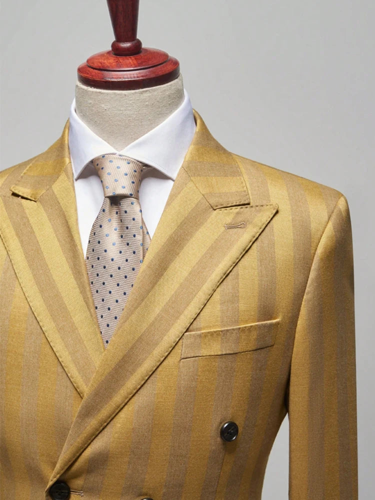 Men's Jacquard 2 Piece Suits Slim Fit Double Breasted Suit Jacket Pants Set Casual Wedding Casual Business