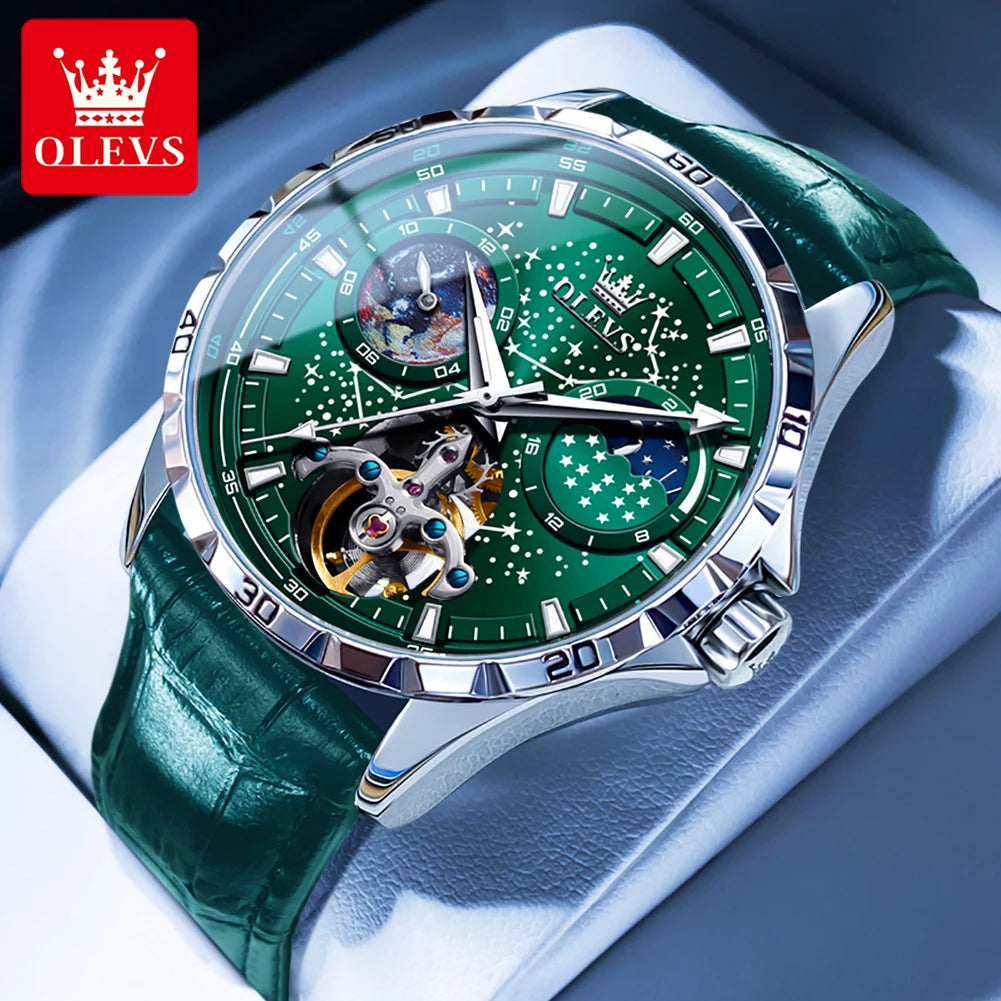 OLEVS Men's Watches Waterproof Multifunctional Luminous Fully Automatic Mechanical Watch Moon Phase Starry Original TOP Brand