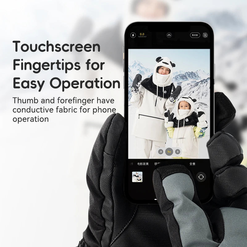 Qunature Keep Warm Ski Gloves Touchscreen Anti-slip Full Finger Gloves Windproof Thermal Fleece Ice Snowboarding Gloves Mitten