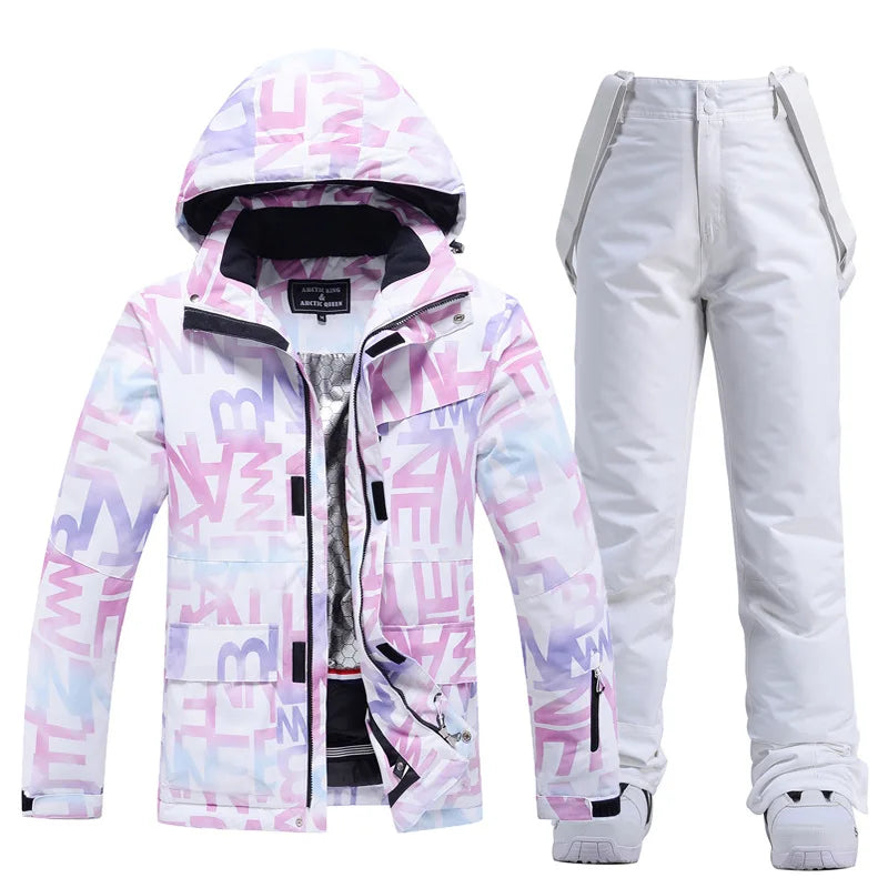 New Fashion Letter Women Ski Suit Winter Windproof Waterproof Snowboarding Jacket and Pants Snow Walking Clothes Female Snowsuit