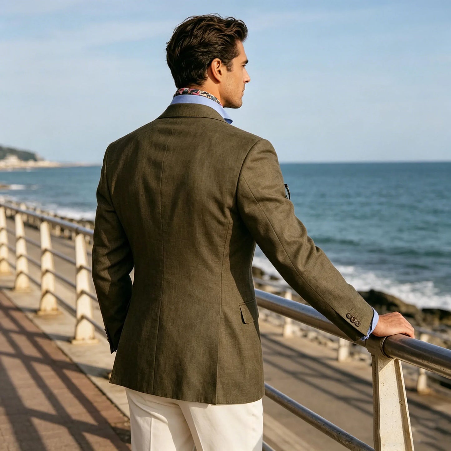 Men's Cotton Linen Blazer Vintage Double Breasted Slim Fit Peak Lapel Breathable Lightweight Summer Formal Jacket Business Casua