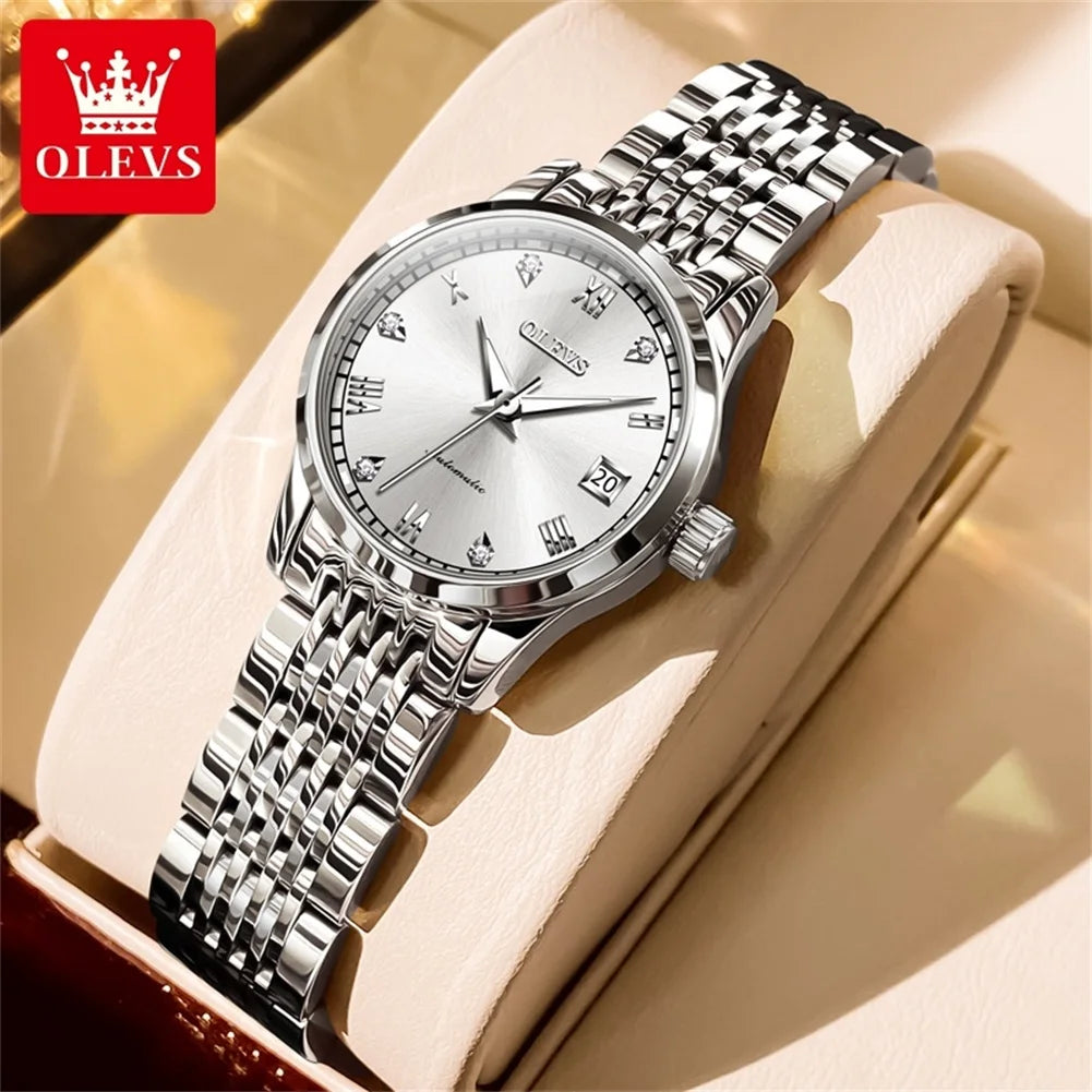 OLEVS 6607+6602 Original Men Women Watch Luxury Brand Tourbillon Mechanical Watch High end Romantic Lover Date Gift Couple Watch