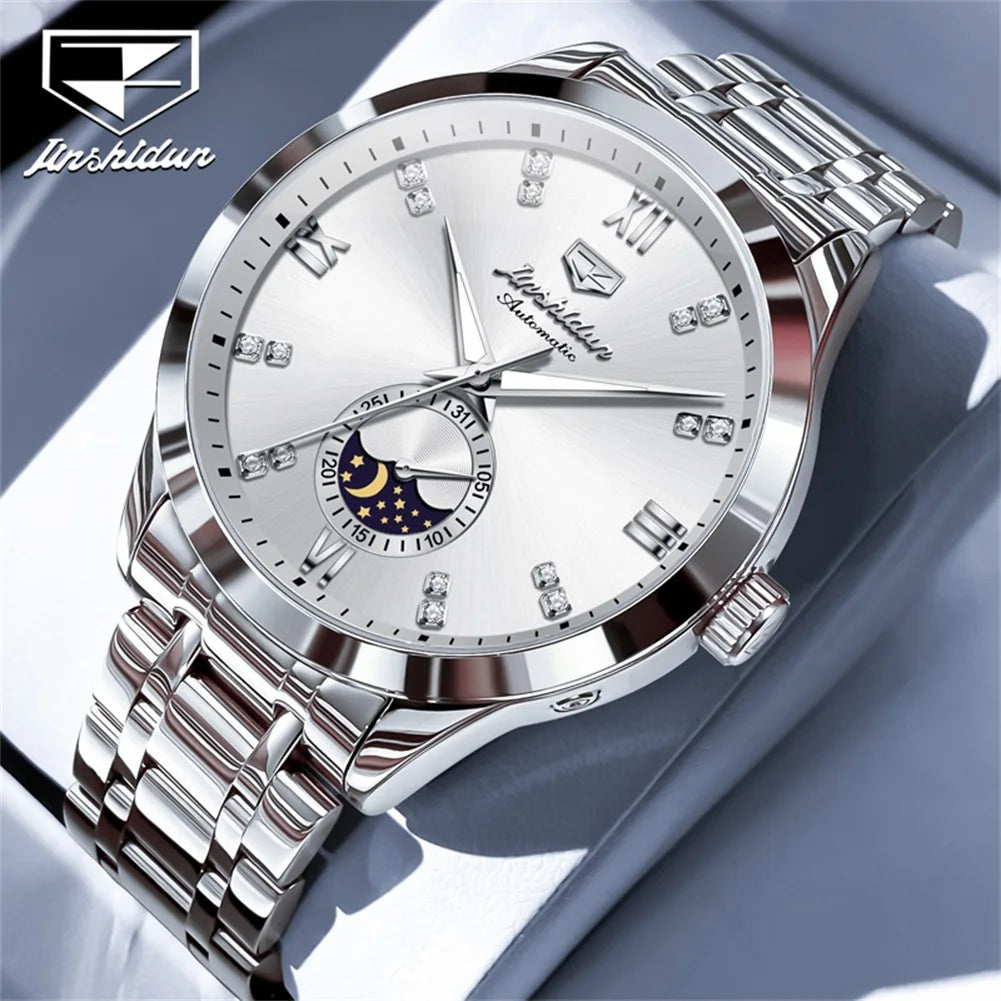 JSDUN Men's Watch Fashionable Business  Automatic Mechanical Watch Waterproof Luminous Moon Phase Watch Luxury Brand Men Watch