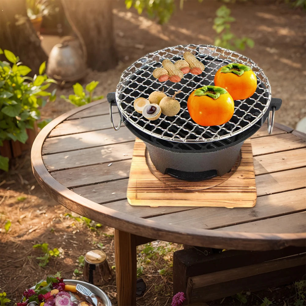 1pc Stainless Steel Barbecue Grill Tabletop Cast Iron Charcoal Stove Round Charcoal Grill Stove for Family Gathering Bbq Party