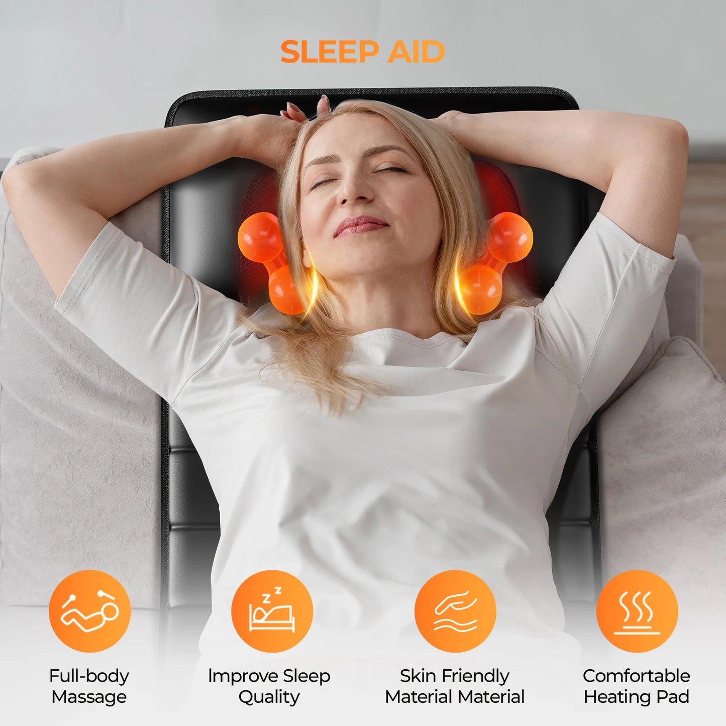 Shiatsu Full Body Massage Mat with Heat, Detachable Massager Pad, 10 Vibrating Motors, 9 Intensity Levels, Relax at Home Office