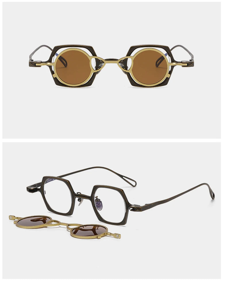 Vintage 2 In 1 Magnet Clip Pure Titanium Eyeglasses Frame Men Square Polarized Glasses Frame Women Designer Luxury Brand Eyewear