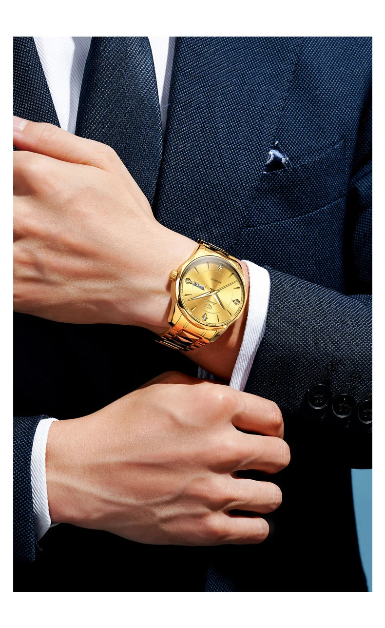 JSDUN High End Men's Watches Auto Calendar Week Tungsten steel Sapphire Mirror Automatic Mechanical Watch for Men Luxury Brand