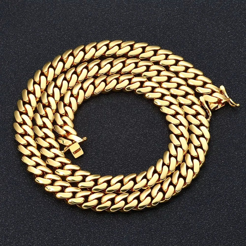 8-22mm Hip Hop Bling Gold Color Stainless Steel  Cuban Miami Link Chain Necklaces for 18k Gold-plated Men Rapper Jewelry(1PC)