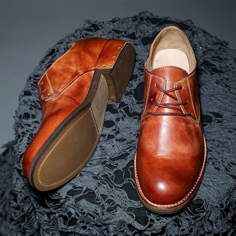 Goodyear-Welted Vintage Genuine Leather Men's Derby ShoesRound-toe Men Casual Shoes Dress Business Dress Shoes Men Wedding Shoes