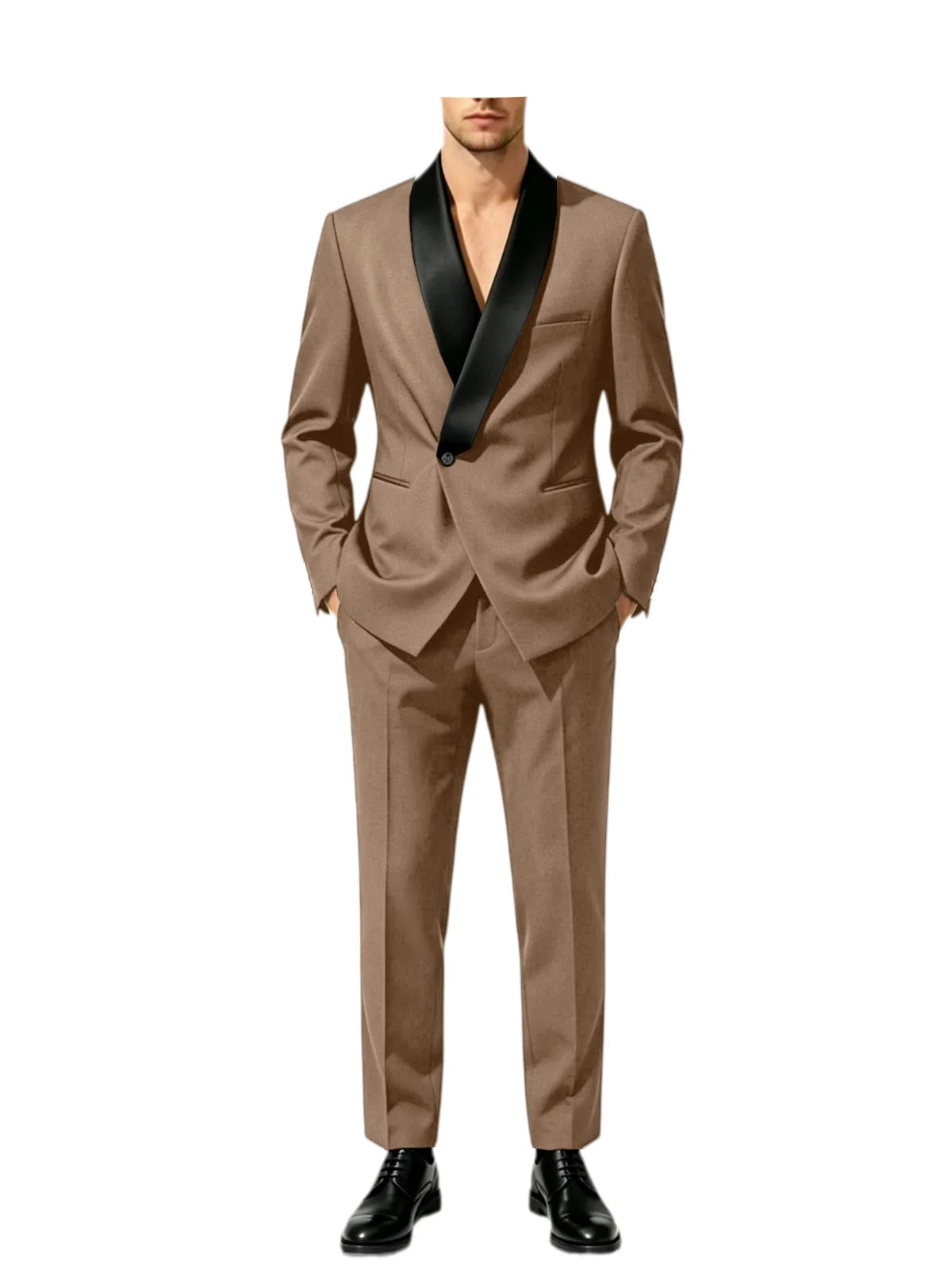 Men's Tuxedo Suit with Black Satin Shawl Lapel Slim Fit 2-Piece Suit Jacket & Pants Business Casual Blazer Trousers for Wedding