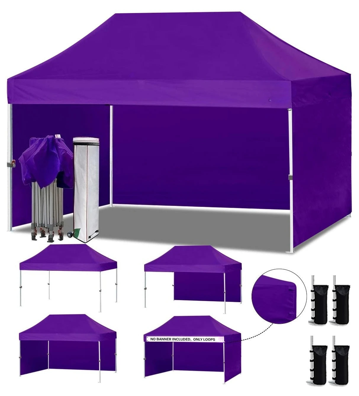 10'x15' Pop-up Canopy Tent Commercial Instant Canopies with 4 Removable Zipper End Side Walls and Roller Bag, Customized