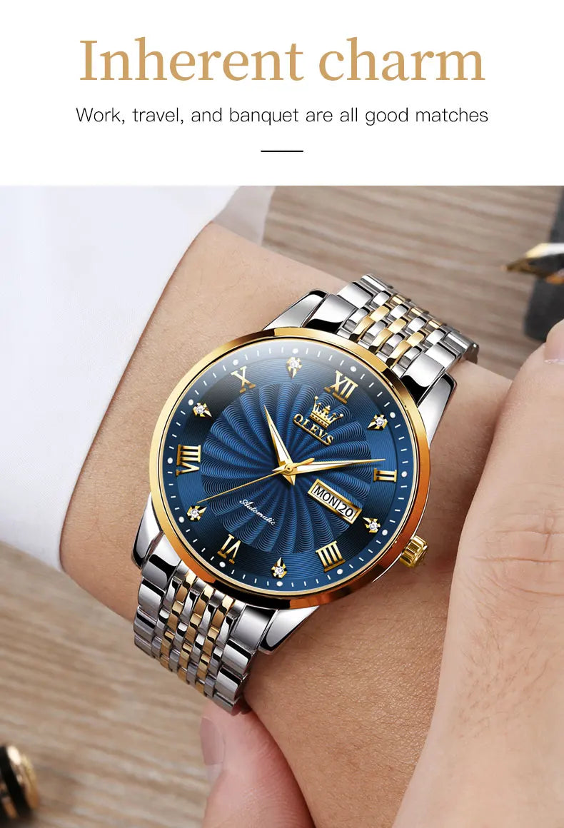 OLEVS Men Mechanical Watch Top Brand Luxury Automatic Watch Sport Stainless Steel Waterproof Watch Men relogio masculino
