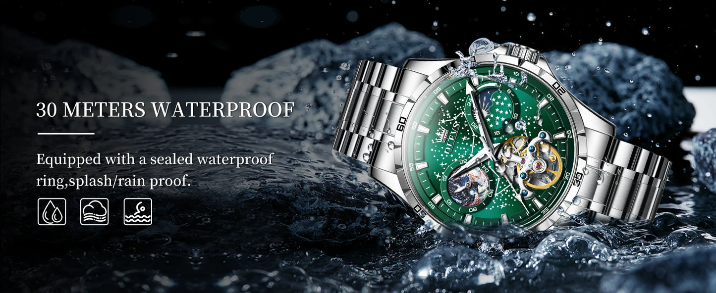 OLEVS Men's Watches Waterproof Multifunctional Luminous Fully Automatic Mechanical Watch Moon Phase Starry Original TOP Brand