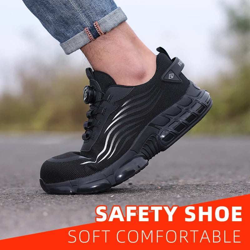 Air Cushion Soft Sole Men's Anti-smash Non-Slip Breathable Work Safety Shoes Men's Steel Toe Puncture Proof Anti-skid Work Safet