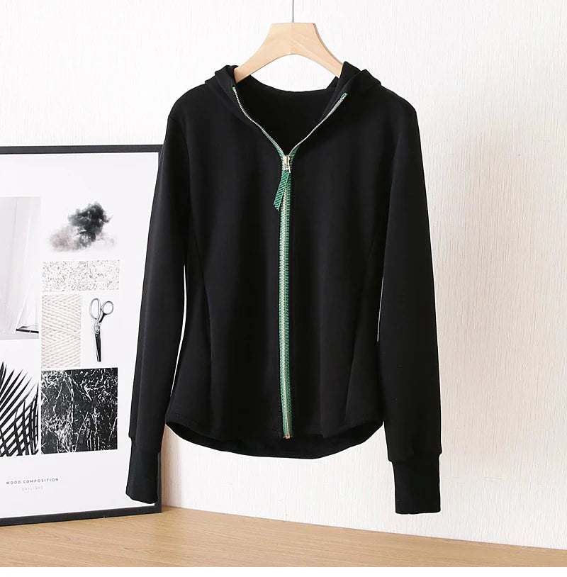 M-XXL Zip Hoodie y2k Women Autumn Winter New Long Sleeve Loose Casual Cardigan Sweatshirts Female Fashion White Black Clothing