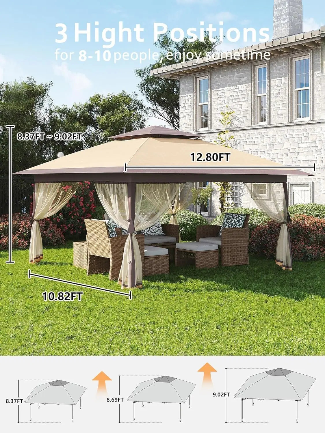 13x13ft Pop-Up Gazebo, Outdoor Canopy Tent With Mosquito Netting, Heavy Duty Party Tent Shelter With Waterproof and, Customized