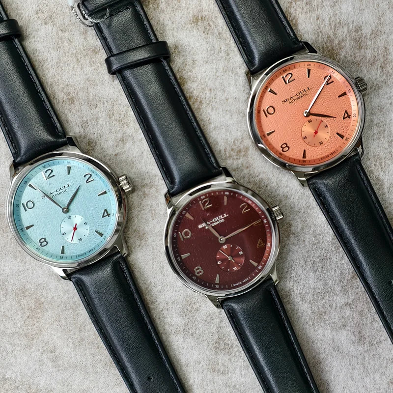 Seagull 6184 Men's Automatic Watch Blue Sapphire Glass 5ATM Waterproof Ultra-Thin Leather Strap Minimalist Casual Wristwatch