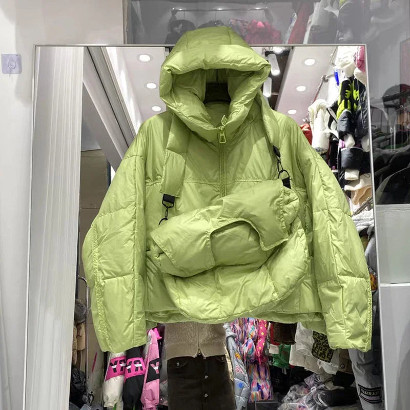 Winter Solid with Backpack Hooded Down Jacket Female Thick Warm Quilted Parka Outwears Women White Duck Down Warm Short Jackets