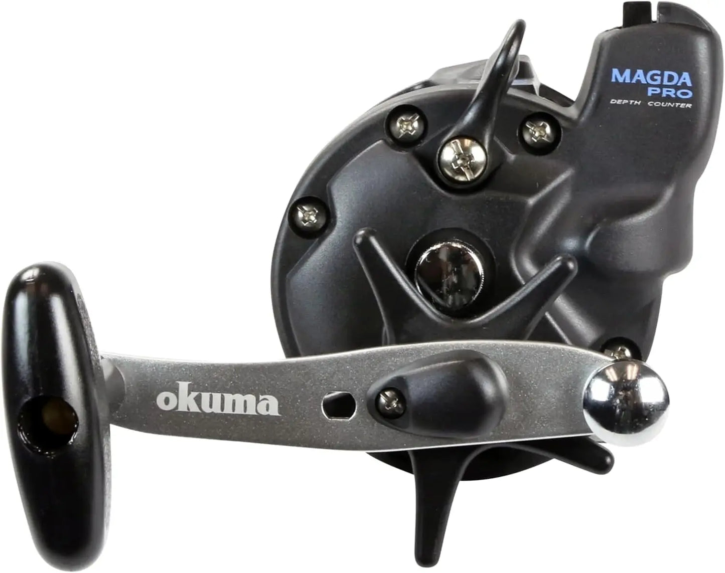 Compact Line Counter Trolling Reel, Lightweight and Durable for All-Day Fishing, Black/Silver Design