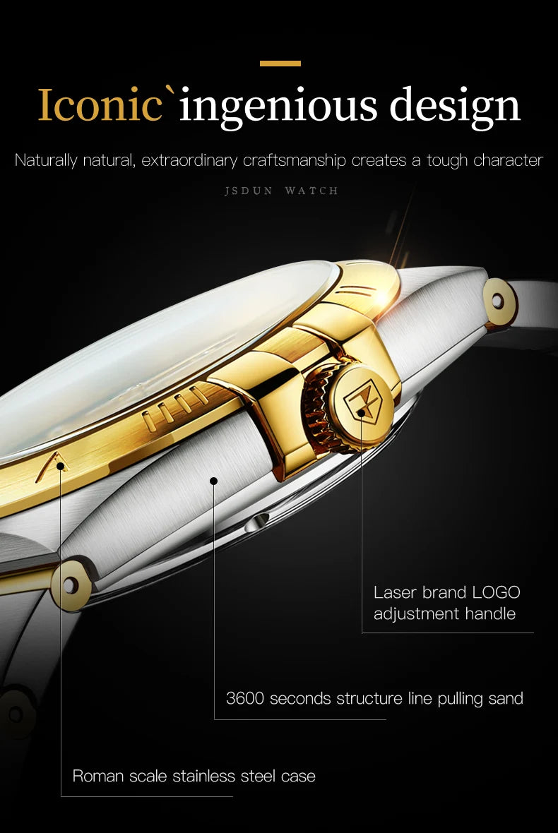 JSDUN Automatic Couple Watches Japan Movement Sapphire Mirror 100M Waterproof Luxury Diamond Gold Watch Lover's Watch Set Gift