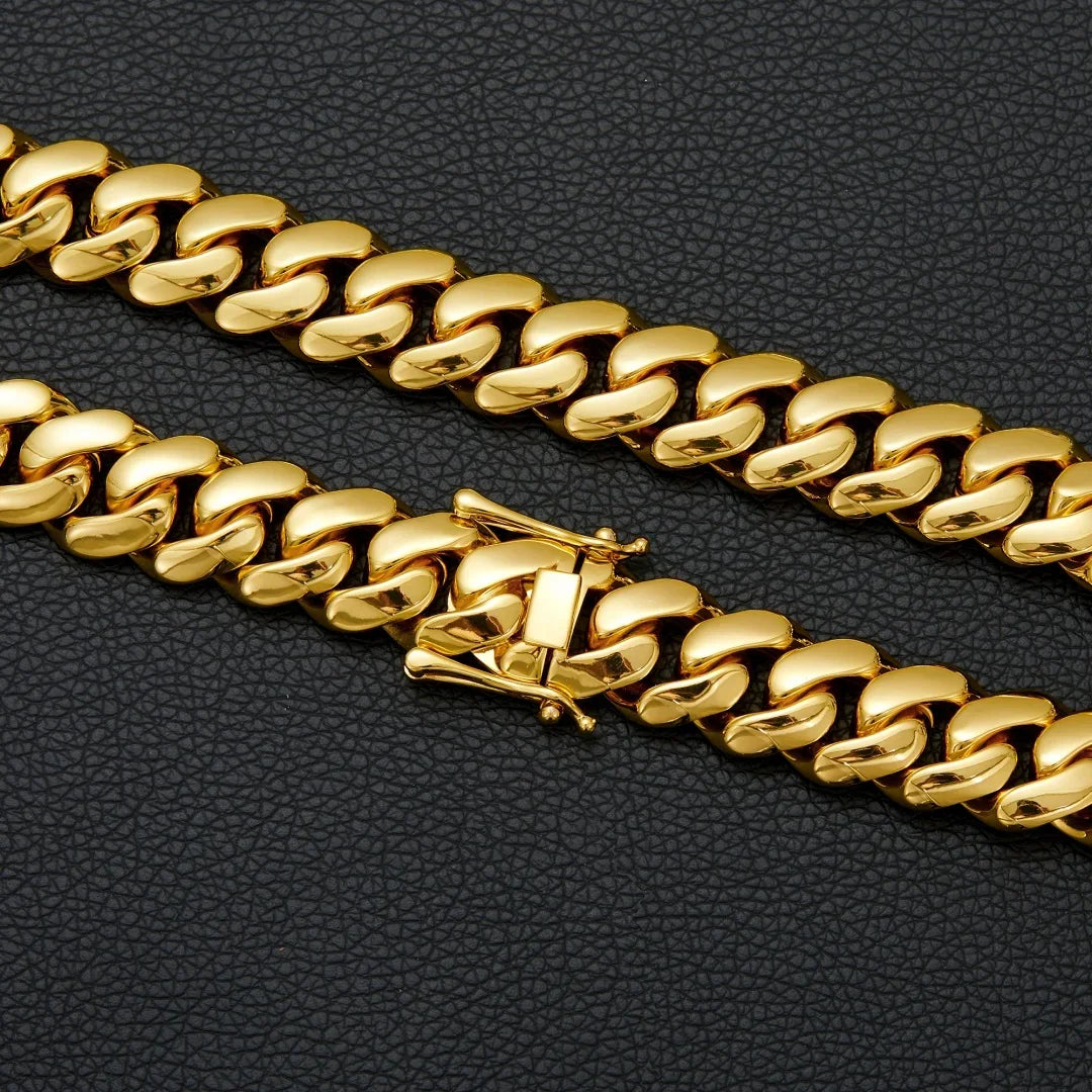 8-22mm Hip Hop Bling Gold Color Stainless Steel  Cuban Miami Link Chain Necklaces for 18k Gold-plated Men Rapper Jewelry(1PC)