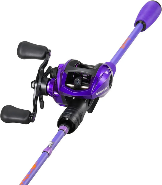 Low Profile Baitcast Reel and Fishing Rod Combo, IM6 Graphite 2-Piece, Stainless Steel Guides with Ceramic Rings