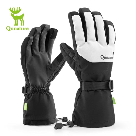 Qunature Keep Warm Ski Gloves Touchscreen Anti-slip Full Finger Gloves Windproof Thermal Fleece Ice Snowboarding Gloves Mitten