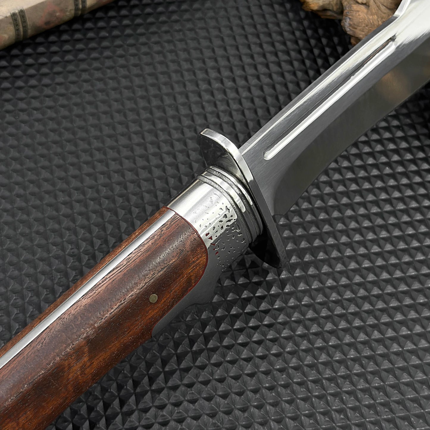 D2 multi-tool, hand-forged bone knife with a protective cover, high-carbon steel hunting knife, wooden handle