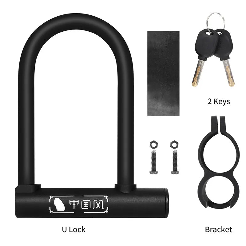 WEST BIKING Bicycle U Lock MTB Road Bike Padlock Portable Anti-theft Safety Motorcycle Scooter Cycling Lock Bicycle Accessories
