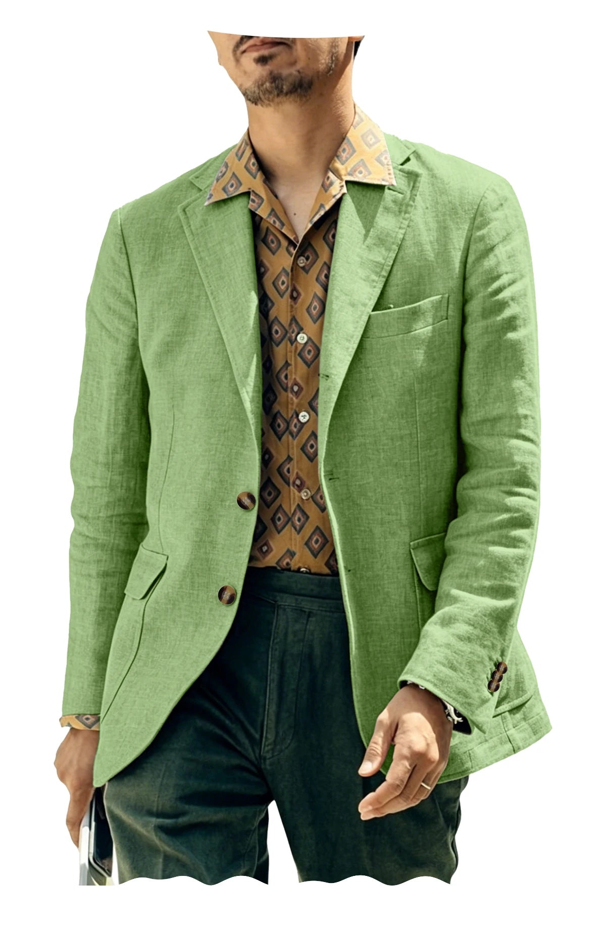 Italian Style Men's Linen Blazer Casual Business Suit Jacket Notched Lapel Breathable Summer Sport Coat for Wedding Groom Party