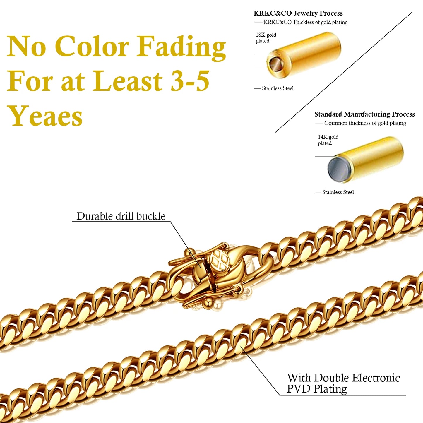 6mm-22mm wide 316L Stainless Steel Cuban Miami Chains Necklaces Big Heavy Round Link Chain for Men Hip Hop Rock jewelry