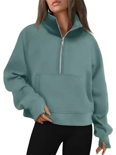 Womens Sweatshirts Half Zip Cropped Pullover Fleece Quarter Zipper Hoodies 2025 Fall Fashion Outfits Clothes