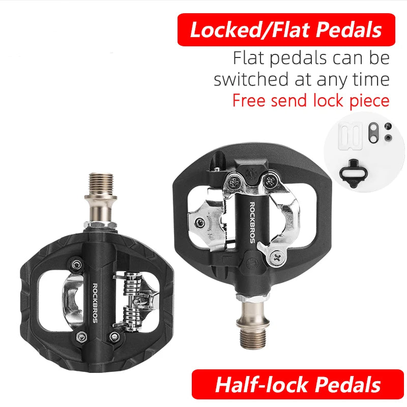 ROCKBROS Bicycle Pedals Sealed Bearing Waterproof Anti-slip Flat Cleat Nylon One-piece Cycling Pedals SPD Road Bike Accessories
