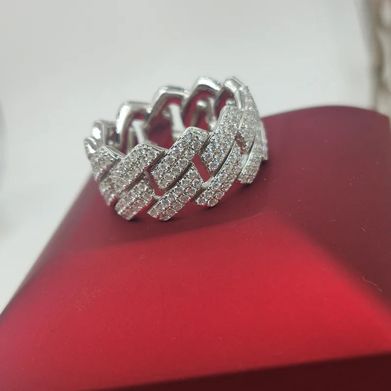 S925 Sterling Silver with Moissanite American Street Hip Hop Cuban Ring, Unisex, Gemstone Jewelry | Gifts for Mother |