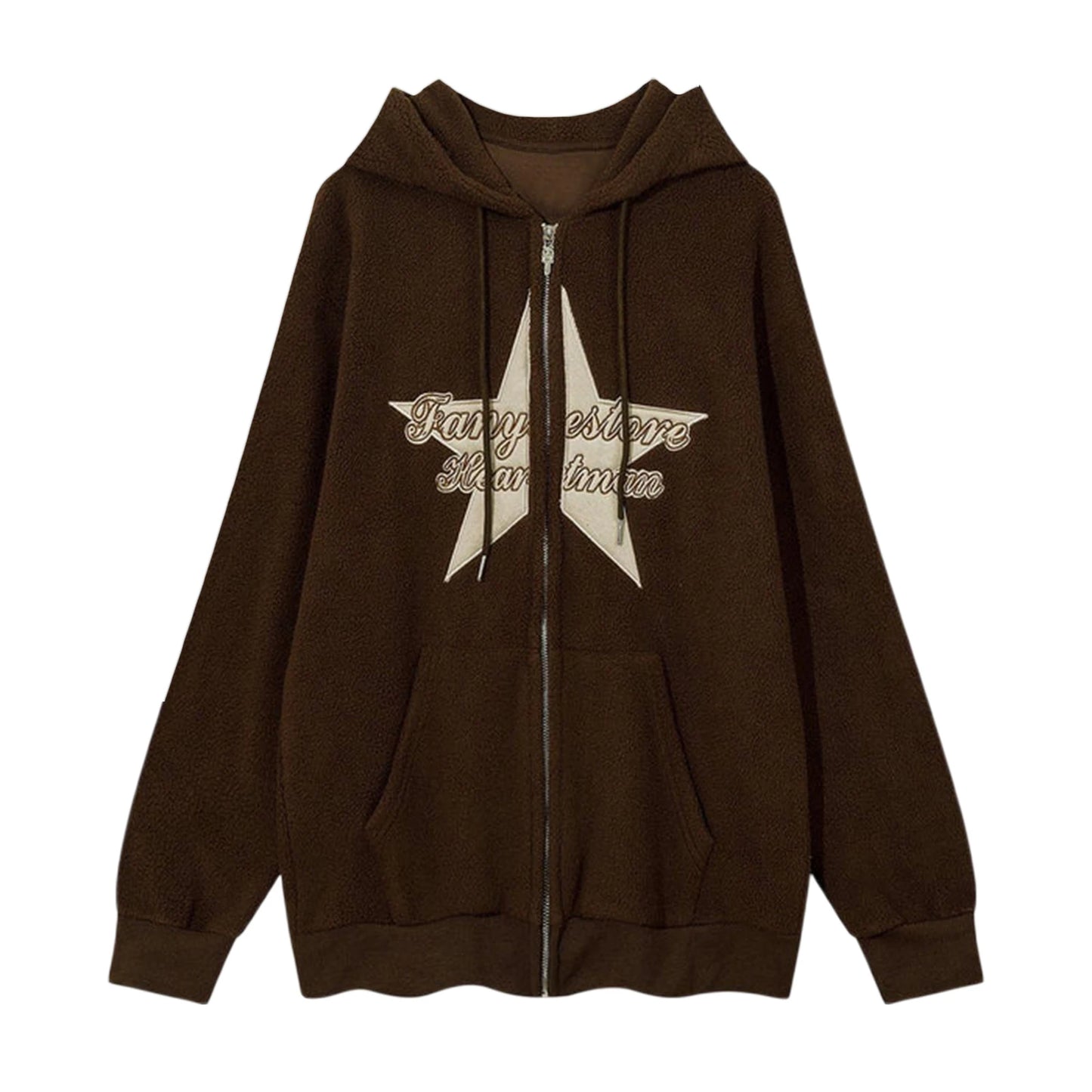 Women Hoodie Long Sleeve Hooded Embroidery Star Letters Sweatshirt Casual Jacket Outwear with Pockets