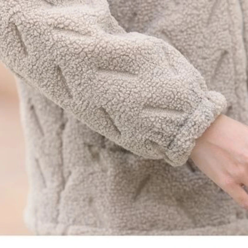 Women Furry Jacket Lamb Wool Liner Zipper Cotton-padded Jackets Full Sleeve Pocket Coats Casual Plus Velvet Jacket Outerwears