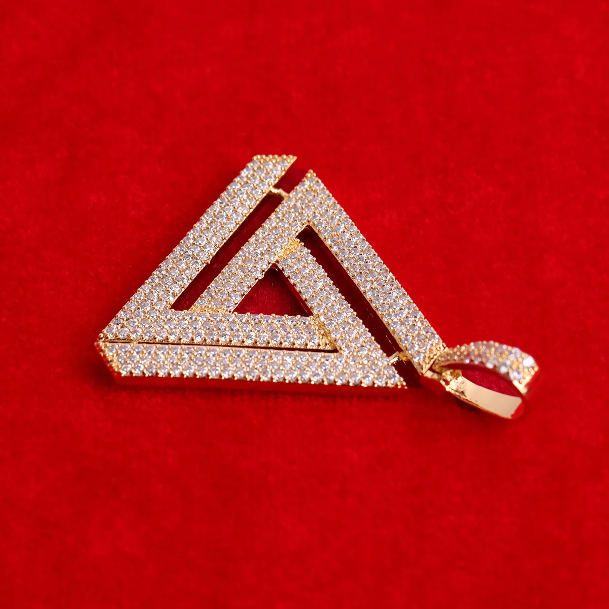 Aokaishen Iced Penrose Triangle Pendant Necklace for Men Real Gold Plated Hip Hop Jewelry