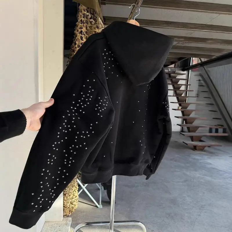 Black Gothic Zip-up Hoodie, A Streetwear Sweatshirt for Men and Women. A Casual Outerwear Perfect for All Seasons.