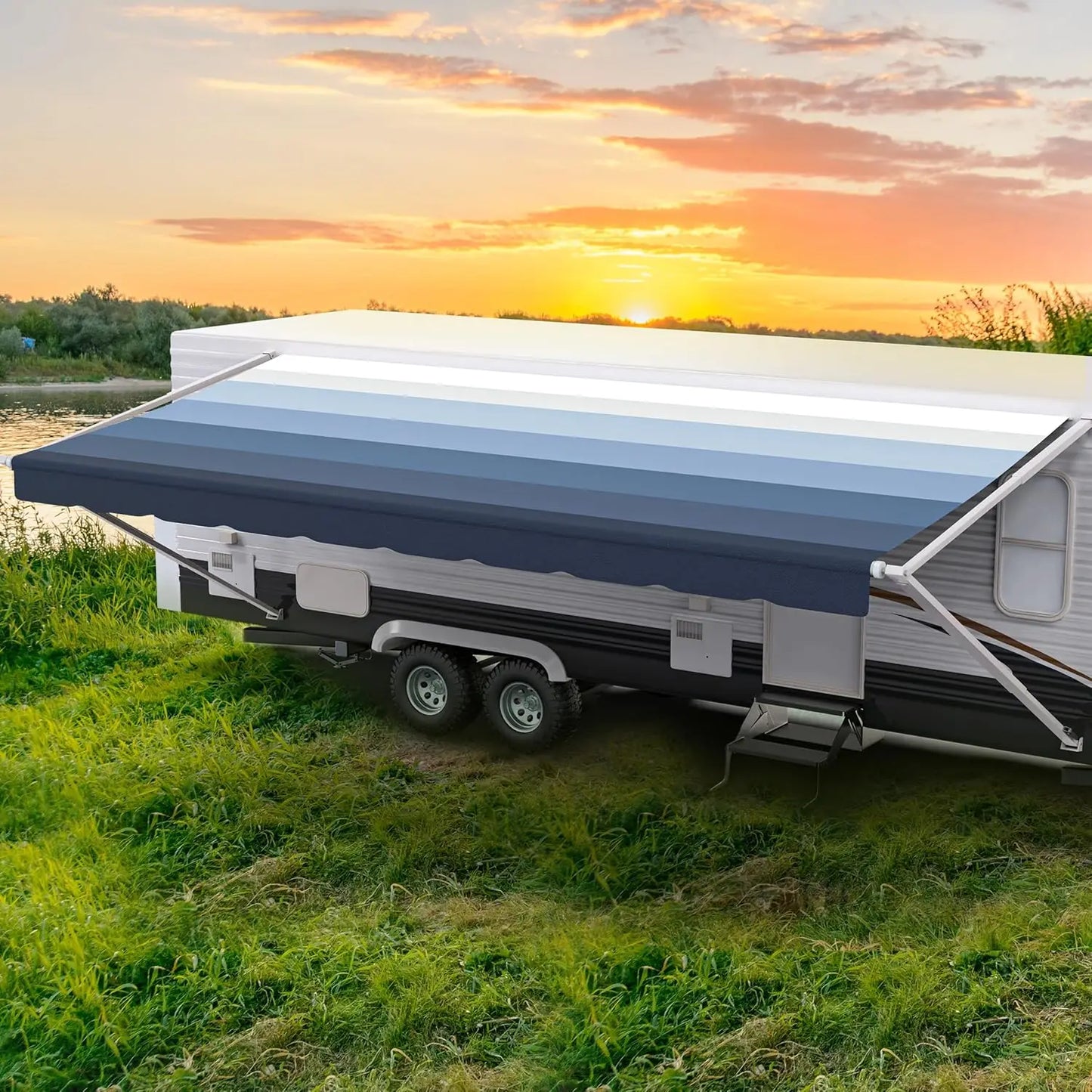 Weatherproof Vinyl RV Awning Fabric Replacement Universal Camper Trailer Canopy 17ft Fabric 16ft2in Brown, Custom
