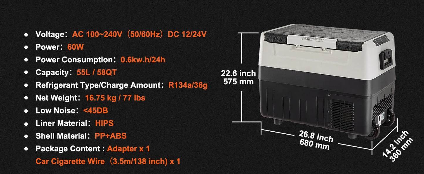 SucceBuy 35/45/55L Portable Electric Cooler Car Refrigerator with Wheel Compressor Freezer for Camping Picnics Car Home Traval