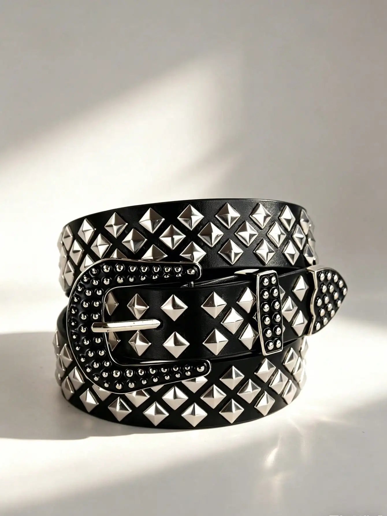 Solid Color Punk Rhinestone Studded Leather Belt, Suitable For Teens, Casual Outdoor, Athletic, Vacations, Graduation Gifts, Birthday, Daily Wear