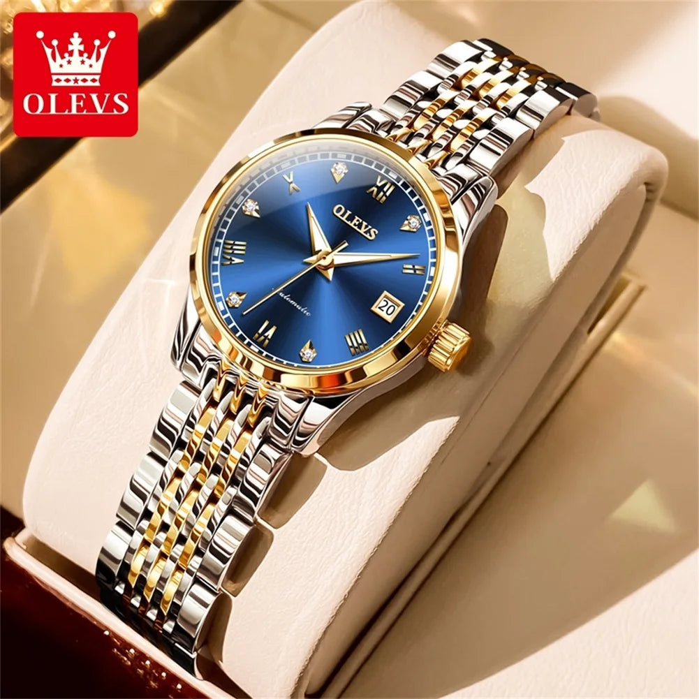 OLEVS 6607+6602 Original Men Women Watch Luxury Brand Tourbillon Mechanical Watch High end Romantic Lover Date Gift Couple Watch