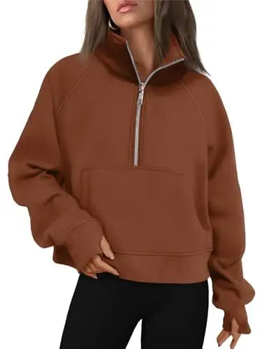 Womens Sweatshirts Half Zip Cropped Pullover Fleece Quarter Zipper Hoodies 2025 Fall Fashion Outfits Clothes