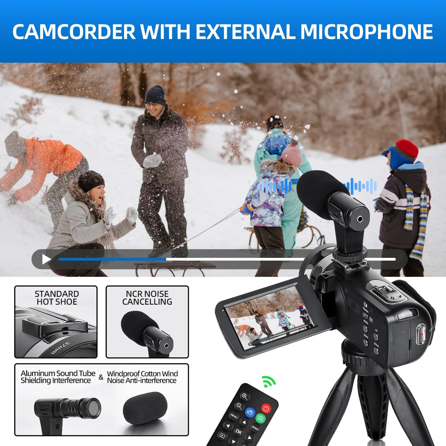 NBD 2.7K Video Camera 42MP Digital Camera Vlogging Camera for 3.0inch Flip Screen Camcorder with Remote Control
