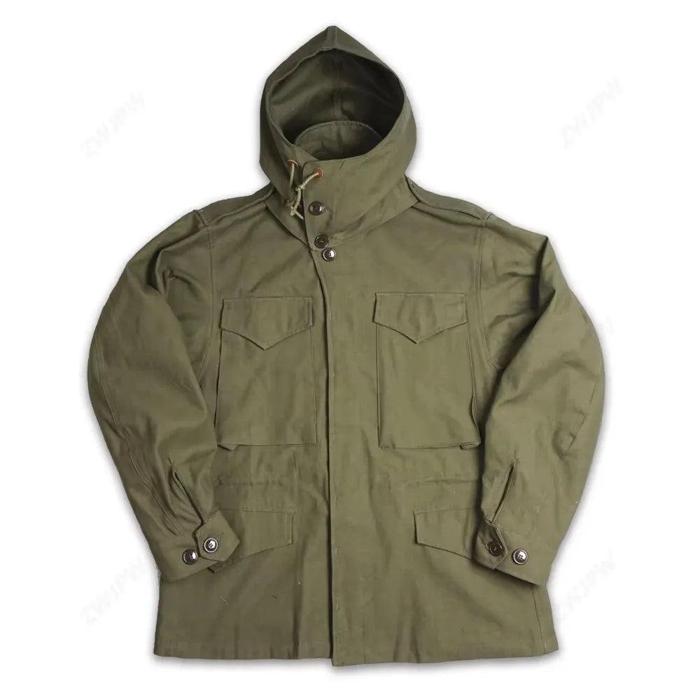 WWII Soldier Jacket M43 Windcoat Locomotive Coat American Men's Hooded Coat Retro Green Winter Uniform