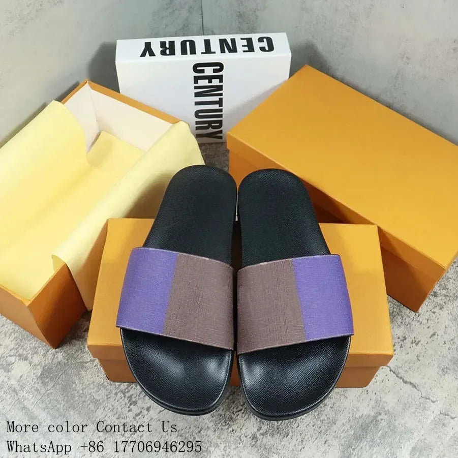 Designers Slides Womens Slippers Floral Slipper Leather Rubber Flats Sandals Summer Beach Shoes Loafers Gear Bottoms Slider