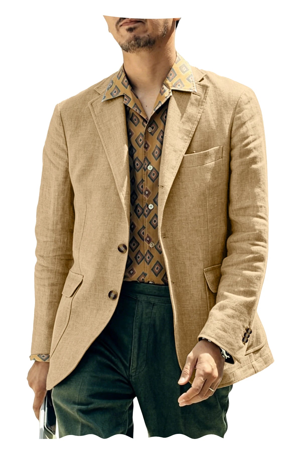 Italian Style Men's Linen Blazer Casual Business Suit Jacket Notched Lapel Breathable Summer Sport Coat for Wedding Groom Party